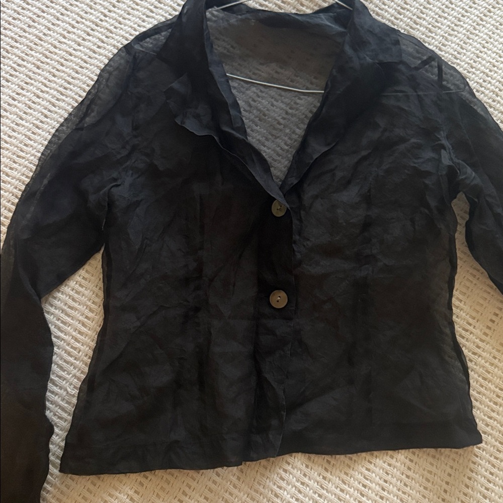 Sheer Black Organza Button-Front Blouse size SM